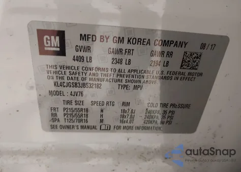 2018 Buick Encore Essence из США, поврежденный, VIN KL4CJGSB3JB532182